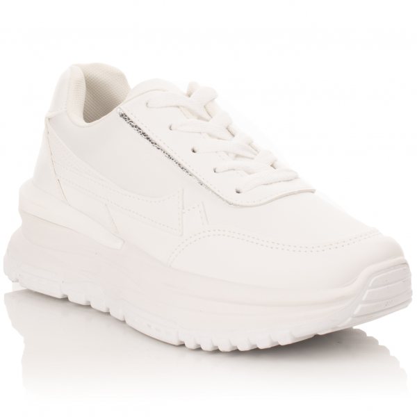 Άσπρα Sneakers Δερματίνης Με Άσπρη Σόλα